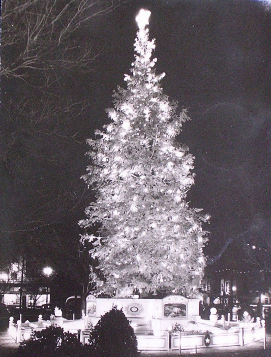 Huge lighted Christmas tree in El Paso 1945